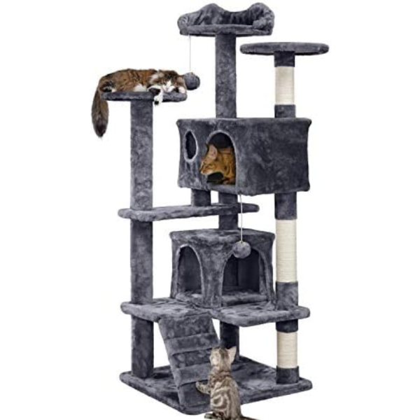 Yaheetech 54in Cat Tree Tower Condo 7 Levels – Pet Furniture for Indoor Play with Scratching Post, Dark Gray