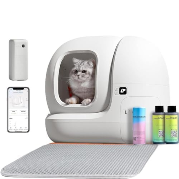 PETKIT Self Cleaning Cat Litter Box, PuraMax Cat Litter Box for Multiple Cats, App Control/xSecure/Odor Removal Automatic Cat Litter Box Includes Trash Bags and K3 Smart Air Purifier Spray