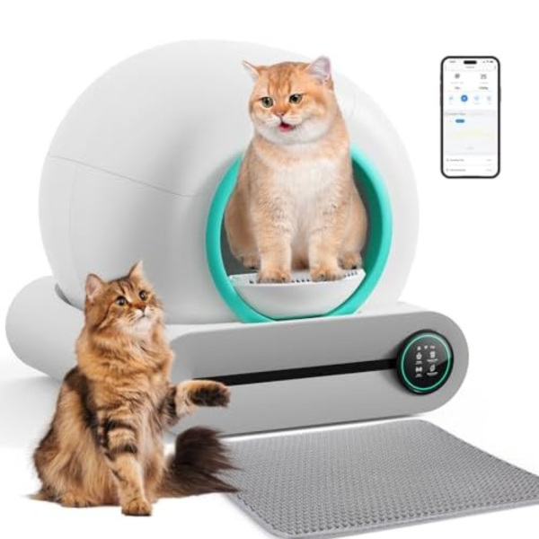 EXPEDMAN Automatic Litter Box, 65L+9L Large Capacity Self Cleaning Litter Box with Mat and Liners, APP Control/Suitable for Multiple Cats【Optimized Version】