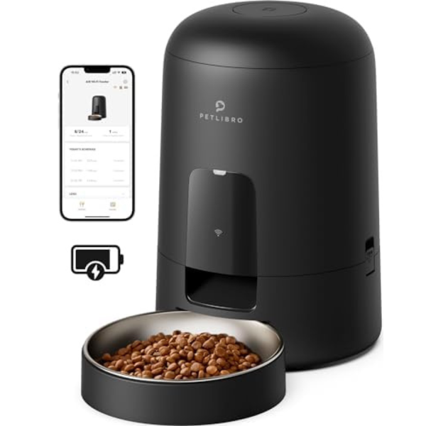 PETLIBRO Automatic Cat Feeder, Wi-Fi Rechargeable Cat Food Dispenser Battery-Operated with 30-Day Life, AIR Timed Pet Feeder for Cat & Dog, 2L Auto Cat Feeder, Black