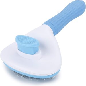 VETMOC Self Cleaning Slicker Brush, Dog Cat Bunny Pet Grooming Shedding Brush - Easy to Remove Loose Undercoat, Pet Massaging Tool Suitable for Pets with Long or Short Hair