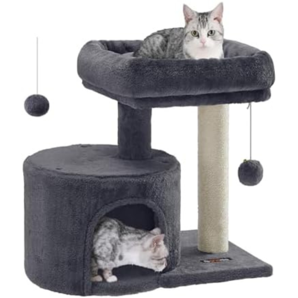 Feandrea Cat Tree Tower with Sisal-Covered Scratching Post, Cat Condo with Padded Perch, for Small Spaces and Kittens, Smoky Gray