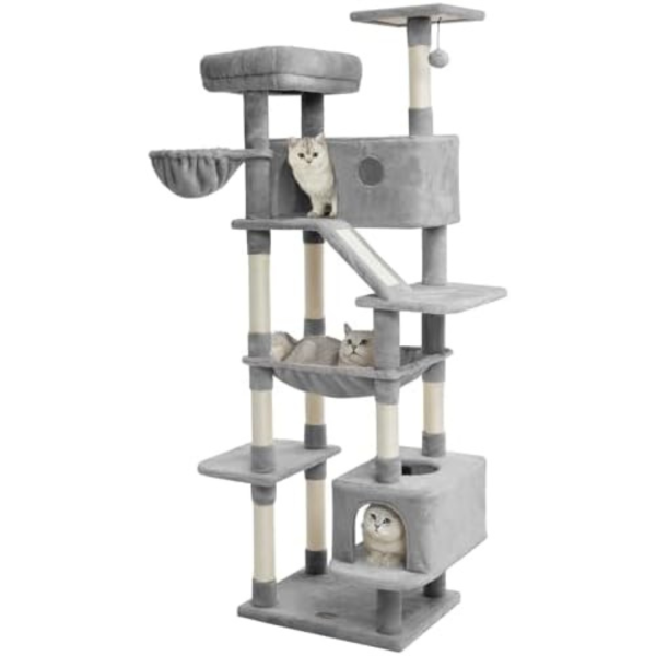 Heybly 73 Inch Large Cat Tree 7 Levels for Indoor Cats, Tall Cat Tower with Sisal Scratching Posts, Padded Plush Perch, Cozy Basket, Plush Condo