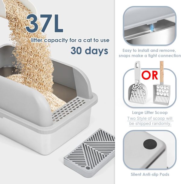 Suzzipaws Enclosed Stainless Steel Cat Litter Box with Lid - Extra Large XL Metal Litter Pan for Big Cats, High Wall Sides Enclosure, Non-Sticky, Anti-Leakage, Easy Cleaning - Image 3