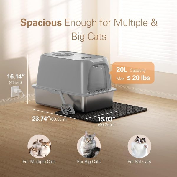 Anycoo Stainless Steel Litter Box, Extra Large Enclosed Cat Litter Box for Big Cats, Metal Litter Box, Easy to Clean, Anti-Urine Leakage - Image 6