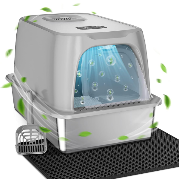 Anycoo Stainless Steel Litter Box, Extra Large Enclosed Cat Litter Box for Big Cats, Metal Litter Box, Easy to Clean, Anti-Urine Leakage