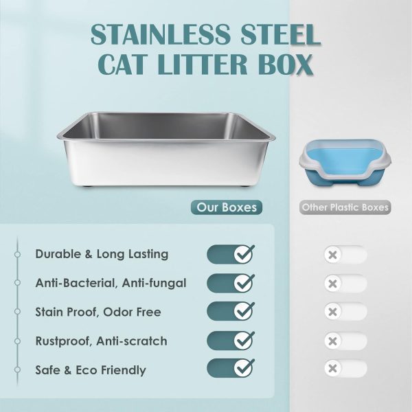 IKITCHEN Large Stainless Steel Cat Litter Box with High Side, Metal Litter Box for Cats Rabbits, Never Absorbs Odors Stain Free, Rustproof - Image 7