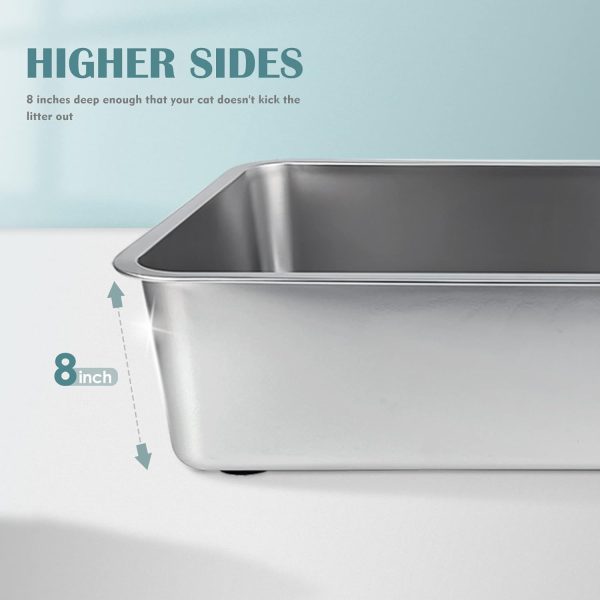 IKITCHEN Large Stainless Steel Cat Litter Box with High Side, Metal Litter Box for Cats Rabbits, Never Absorbs Odors Stain Free, Rustproof - Image 6