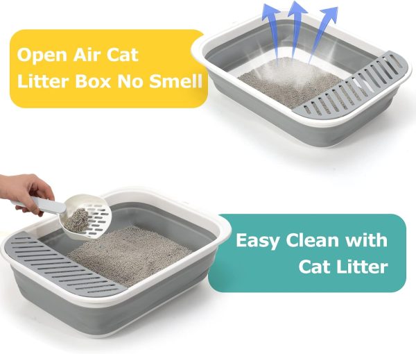 TomteNisse Open Top Cat Litter Box – Large Foldable Cat Potty with Height-Adjustable Sides - Image 5