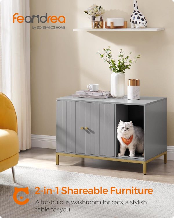 Feandrea Litter Box Enclosure - Modern Hidden Cat Furniture with Scratching Mat, Tall Legs - Image 9