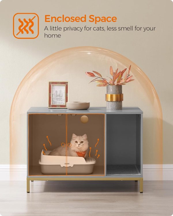 Feandrea Litter Box Enclosure - Modern Hidden Cat Furniture with Scratching Mat, Tall Legs - Image 8