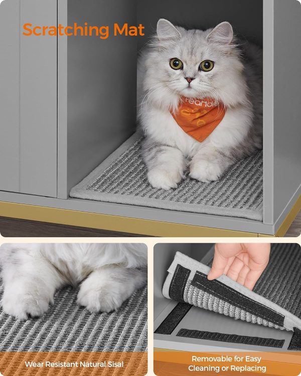 Feandrea Litter Box Enclosure - Modern Hidden Cat Furniture with Scratching Mat, Tall Legs - Image 7