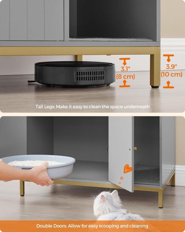 Feandrea Litter Box Enclosure - Modern Hidden Cat Furniture with Scratching Mat, Tall Legs - Image 6