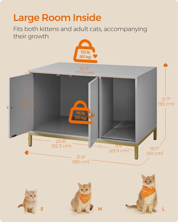 Feandrea Litter Box Enclosure - Modern Hidden Cat Furniture with Scratching Mat, Tall Legs - Image 5