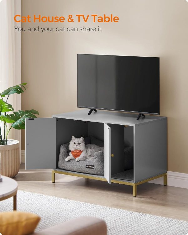 Feandrea Litter Box Enclosure - Modern Hidden Cat Furniture with Scratching Mat, Tall Legs - Image 4