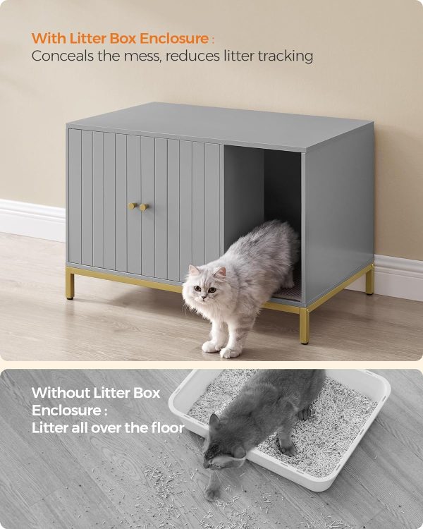 Feandrea Litter Box Enclosure - Modern Hidden Cat Furniture with Scratching Mat, Tall Legs - Image 3