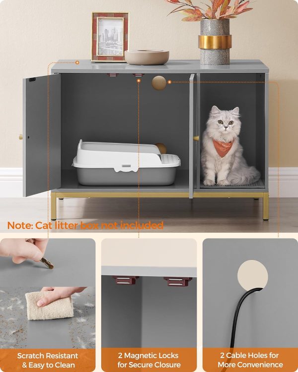 Feandrea Litter Box Enclosure - Modern Hidden Cat Furniture with Scratching Mat, Tall Legs - Image 2