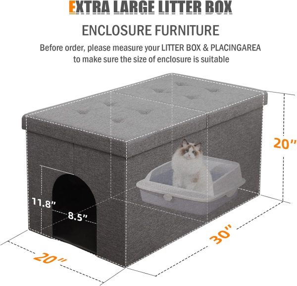 Zerbuger Cat Litter Box Enclosure Furniture, Hidden Litter Box Furniture Ottoman Extra Large Flip-Up Lid, Cat Washroom Bench Storage Cabinet, Dog Proof, Easy Assembly, Gray (Medium (30 x 20 x 20 Inches)) - Image 3