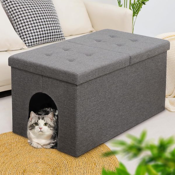 Zerbuger Cat Litter Box Enclosure Furniture, Hidden Litter Box Furniture Ottoman Extra Large Flip-Up Lid, Cat Washroom Bench Storage Cabinet, Dog Proof, Easy Assembly, Gray (Medium (30 x 20 x 20 Inches)) - Image 2