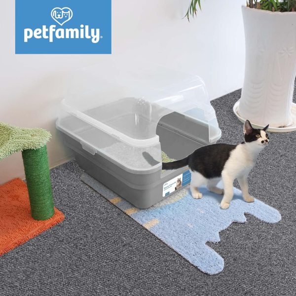 Petfamily Cat Litter Box, Large Foldable Jumbo Hooded with Transparent Lid, Grey - Image 3