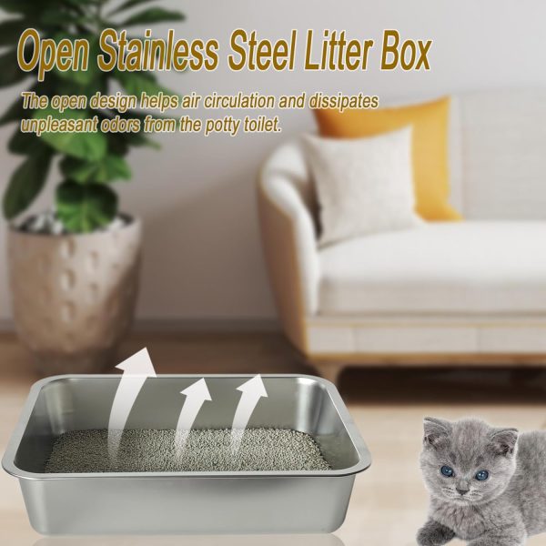 Chuyouan Stainless Steel Litter Box for Kitten, Low Entry Open Metal Litter Pan for Kittens Smooth Surface Durable Litter Pan - Image 4
