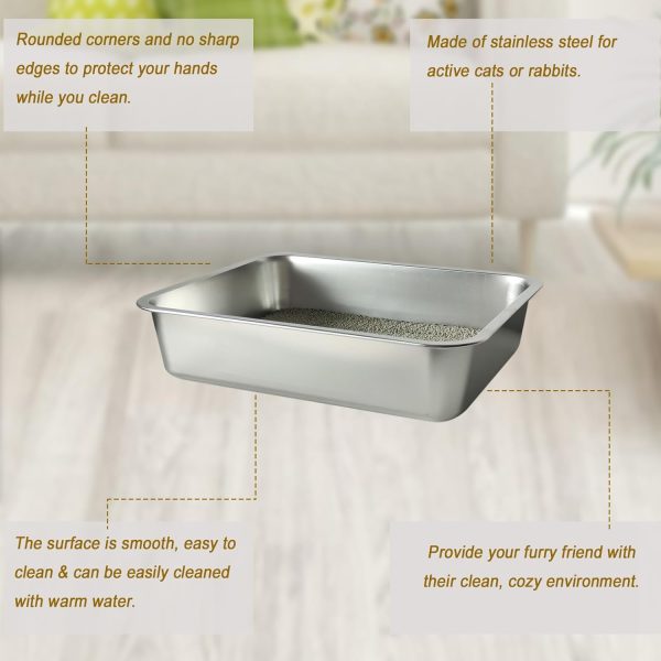 Chuyouan Stainless Steel Litter Box for Kitten, Low Entry Open Metal Litter Pan for Kittens Smooth Surface Durable Litter Pan - Image 3