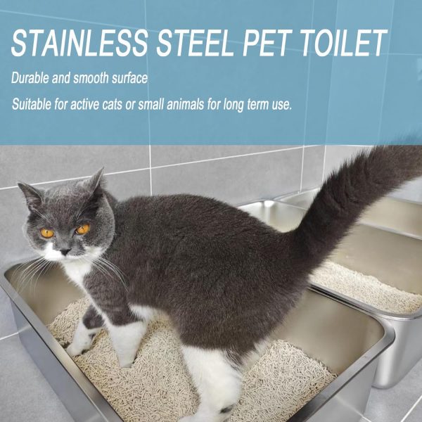 Chuyouan Stainless Steel Litter Box for Kitten, Low Entry Open Metal Litter Pan for Kittens Smooth Surface Durable Litter Pan - Image 2