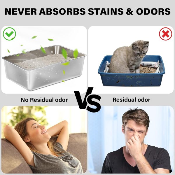 LEGOURNS Stainless Steel Litter Box, 18"x14"x6"(Height) Medium to Large Cat Litter Box Easy Clean, Non Stick Litter Box No Smell for Adult Cats or Kitty/Kitten - Image 5