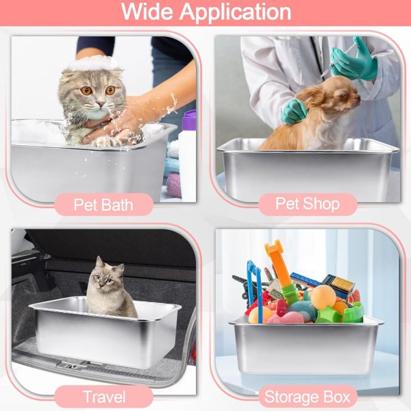 MYFAMIREA 3Pcs Stainless Steel Cat Litter Boxes, Metal Kitty Litter Boxes, No Smell, Non Stick, Rustproof, Easy to Clean Litter Pans for Small Cats Rabbits, 17.7" x 13.8" x 5.9" Large - Image 2