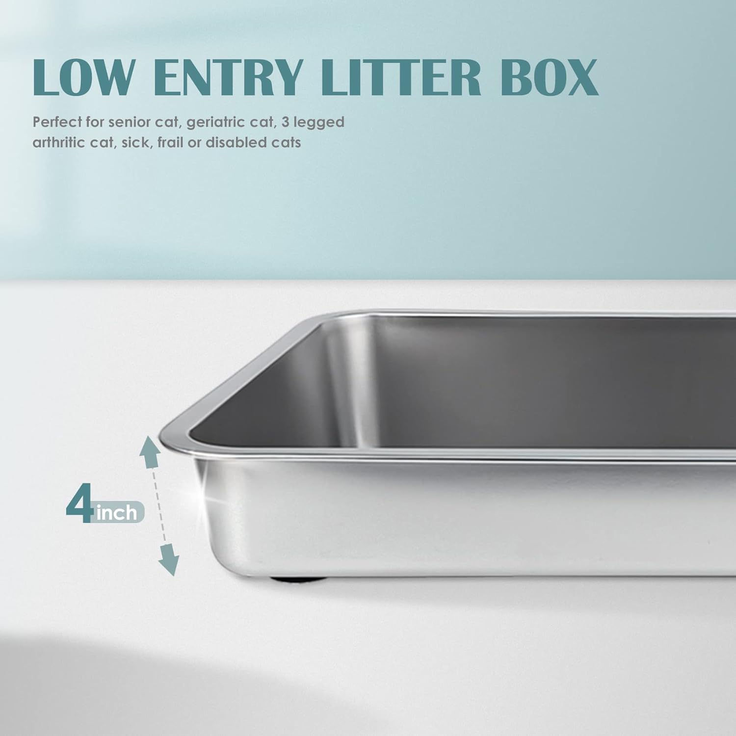 ikitchen Stainless Steel Cat Litter Box, Small Low Entry Open