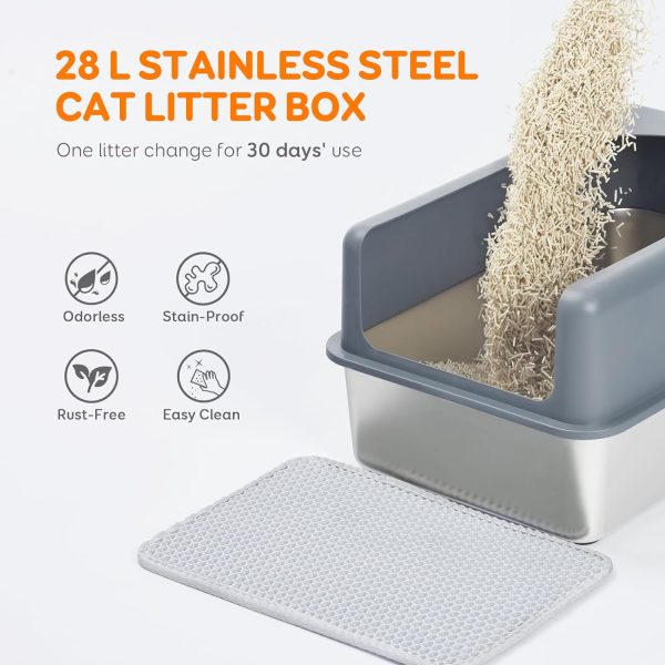 Super Penguin Stainless Steel Cat Litter Box with Lid - Pawque Extra Large Enclosure for Big Cats, Non-Sticky, Anti-Leakage Metal Cat Litter Pan Tray with Easy Cleaning and Litter Mat - Image 8