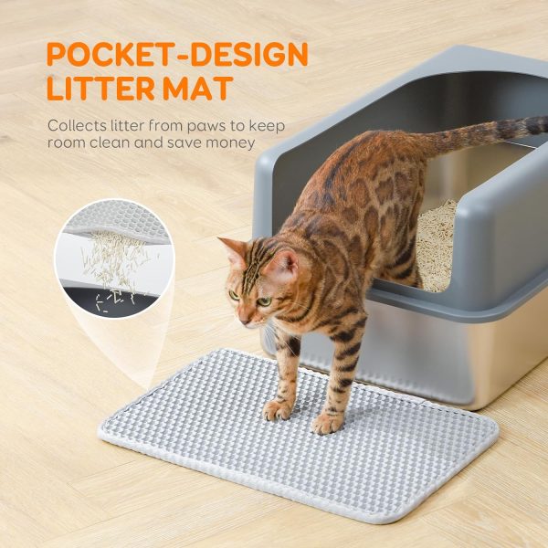 Super Penguin Stainless Steel Cat Litter Box with Lid - Pawque Extra Large Enclosure for Big Cats, Non-Sticky, Anti-Leakage Metal Cat Litter Pan Tray with Easy Cleaning and Litter Mat - Image 6