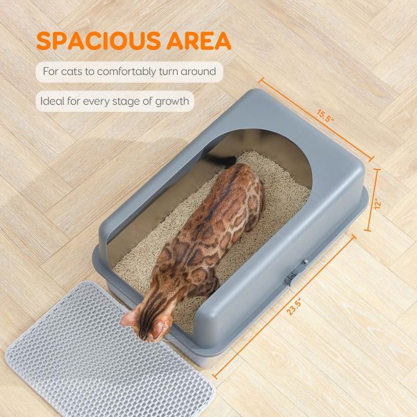 Super Penguin Stainless Steel Cat Litter Box with Lid - Pawque Extra Large Enclosure for Big Cats, Non-Sticky, Anti-Leakage Metal Cat Litter Pan Tray with Easy Cleaning and Litter Mat - Image 4