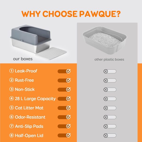 Super Penguin Stainless Steel Cat Litter Box with Lid - Pawque Extra Large Enclosure for Big Cats, Non-Sticky, Anti-Leakage Metal Cat Litter Pan Tray with Easy Cleaning and Litter Mat - Image 3