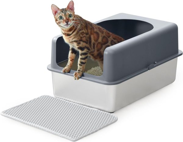 Super Penguin Stainless Steel Cat Litter Box with Lid - Pawque Extra Large Enclosure for Big Cats, Non-Sticky, Anti-Leakage Metal Cat Litter Pan Tray with Easy Cleaning and Litter Mat - Image 2