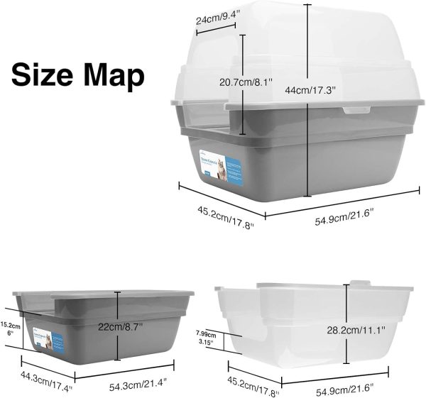 Petfamily Cat Litter Box, Large Foldable Jumbo Hooded with Transparent Lid,Grey - Image 9