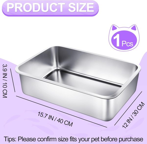 Phepetroll Stainless Steel Cat Litter Box Large Metal Litter Box Sturdy Kitty Cat Litter Pan for Pets Rustproof, No Smell, Non Stick, Smooth Surface - Image 7