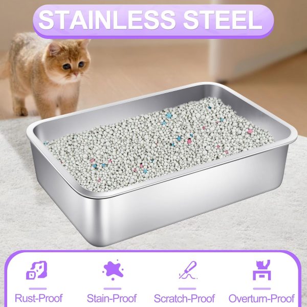 Phepetroll Stainless Steel Cat Litter Box Large Metal Litter Box Sturdy Kitty Cat Litter Pan for Pets Rustproof, No Smell, Non Stick, Smooth Surface - Image 6