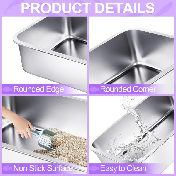 Phepetroll Stainless Steel Cat Litter Box Large Metal Litter Box Sturdy Kitty Cat Litter Pan for Pets Rustproof, No Smell, Non Stick, Smooth Surface - Image 5