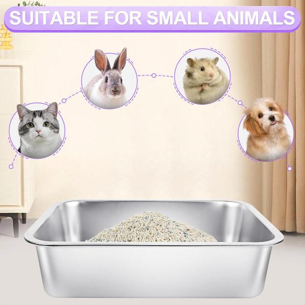 Phepetroll Stainless Steel Cat Litter Box Large Metal Litter Box Sturdy Kitty Cat Litter Pan for Pets Rustproof, No Smell, Non Stick, Smooth Surface - Image 3