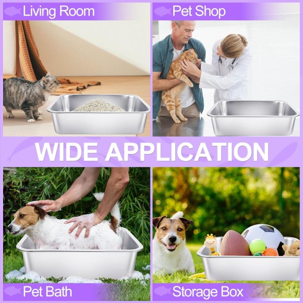 Phepetroll Stainless Steel Cat Litter Box Large Metal Litter Box Sturdy Kitty Cat Litter Pan for Pets Rustproof, No Smell, Non Stick, Smooth Surface - Image 2
