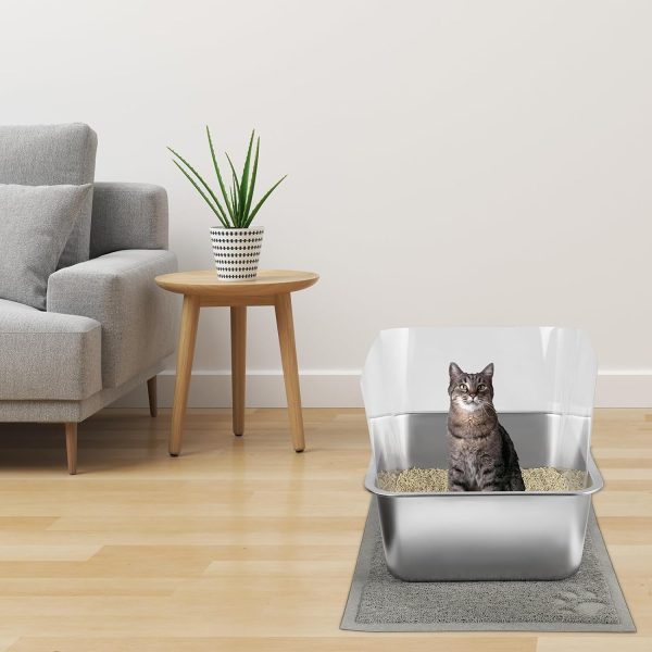 kunigoner 2 Sets Stainless Steel Litter Box, Metal Litter Box 17.7"x13.8"x5.9", Cat Litter Box with Plastic Shield High Sides, Cat Litter Scoops, Cat Litter Mats for Multiple Cats - Image 4