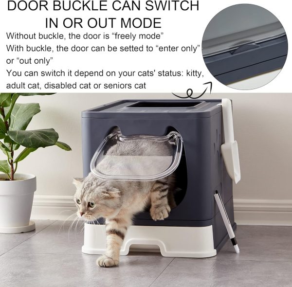 Suhaco Cat Litter Box with Lid, Foldable Top Entry Litter Box for Small and Medium Cats, Drawer Type Litter Tray with Scoop & 2-in-1 Cleaning Brush, Black - Image 6