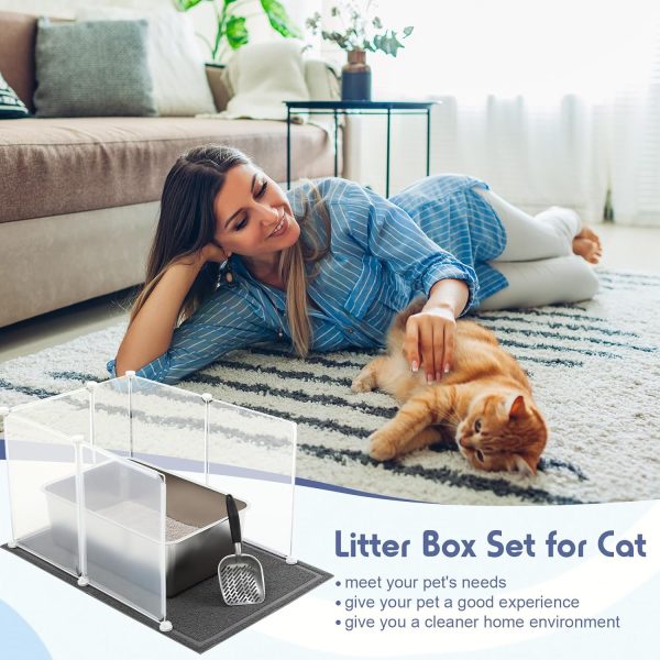 Tioncy 2 Pack Extra Large Stainless Steel Cat Litter Box, 2 Cat Litter Scoop, 2 Cat Litter Mat, 12 Corner Splash Guard Never Absorbs Odor, Rustproof, Non Stick Smooth Surface (23.6 x 15.8 x 7.9 inch) - Image 2
