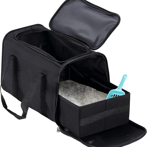 Petleader Cat Litter Box Black – 2-in-1 Foldable Travel Litter Box, Lightweight and Portable