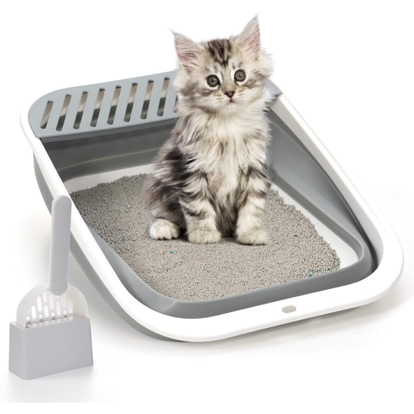 TomteNisse Open Top Cat Litter Box – Large Foldable Cat Potty with Height-Adjustable Sides