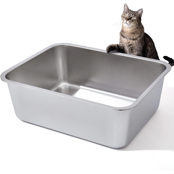 LEGOURNS Stainless Steel Litter Box, 18"x14"x6"(Height) Medium to Large Cat Litter Box Easy Clean, Non Stick Litter Box No Smell for Adult Cats or Kitty/Kitten