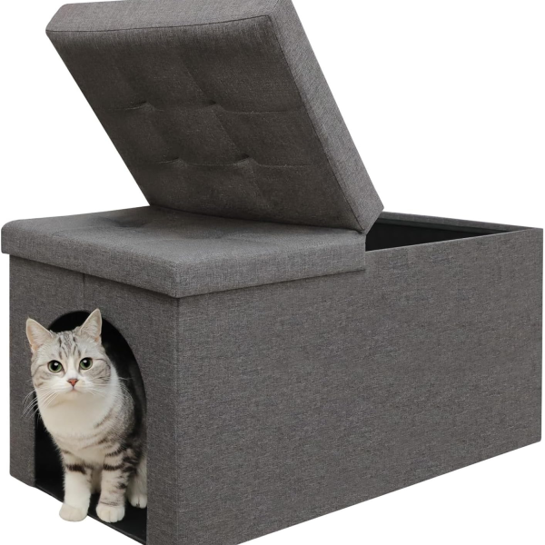 Zerbuger Cat Litter Box Enclosure Furniture, Hidden Litter Box Furniture Ottoman Extra Large Flip-Up Lid, Cat Washroom Bench Storage Cabinet, Dog Proof, Easy Assembly, Gray (Medium (30 x 20 x 20 Inches))