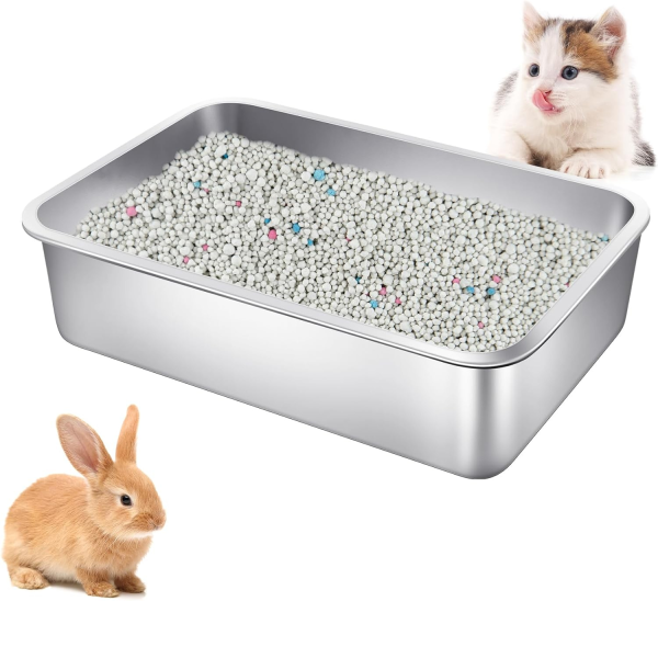 Phepetroll Stainless Steel Cat Litter Box Large Metal Litter Box Sturdy Kitty Cat Litter Pan for Pets Rustproof, No Smell, Non Stick, Smooth Surface
