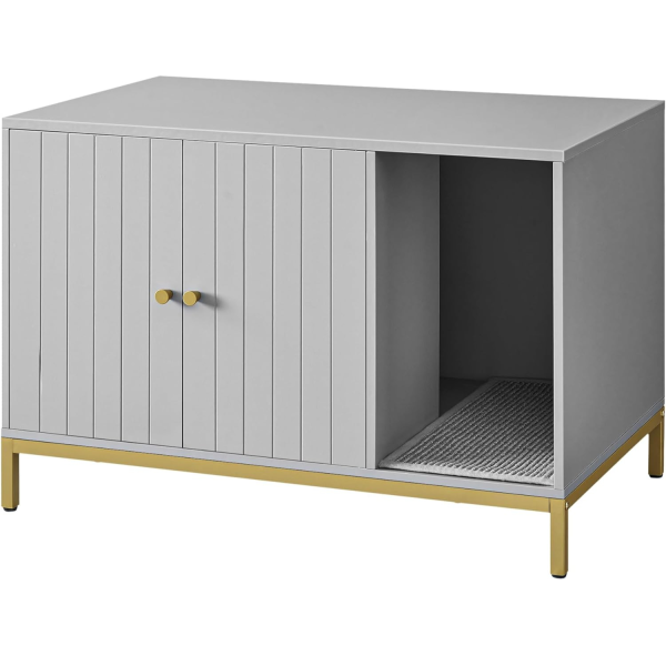 Feandrea Litter Box Enclosure - Modern Hidden Cat Furniture with Scratching Mat, Tall Legs
